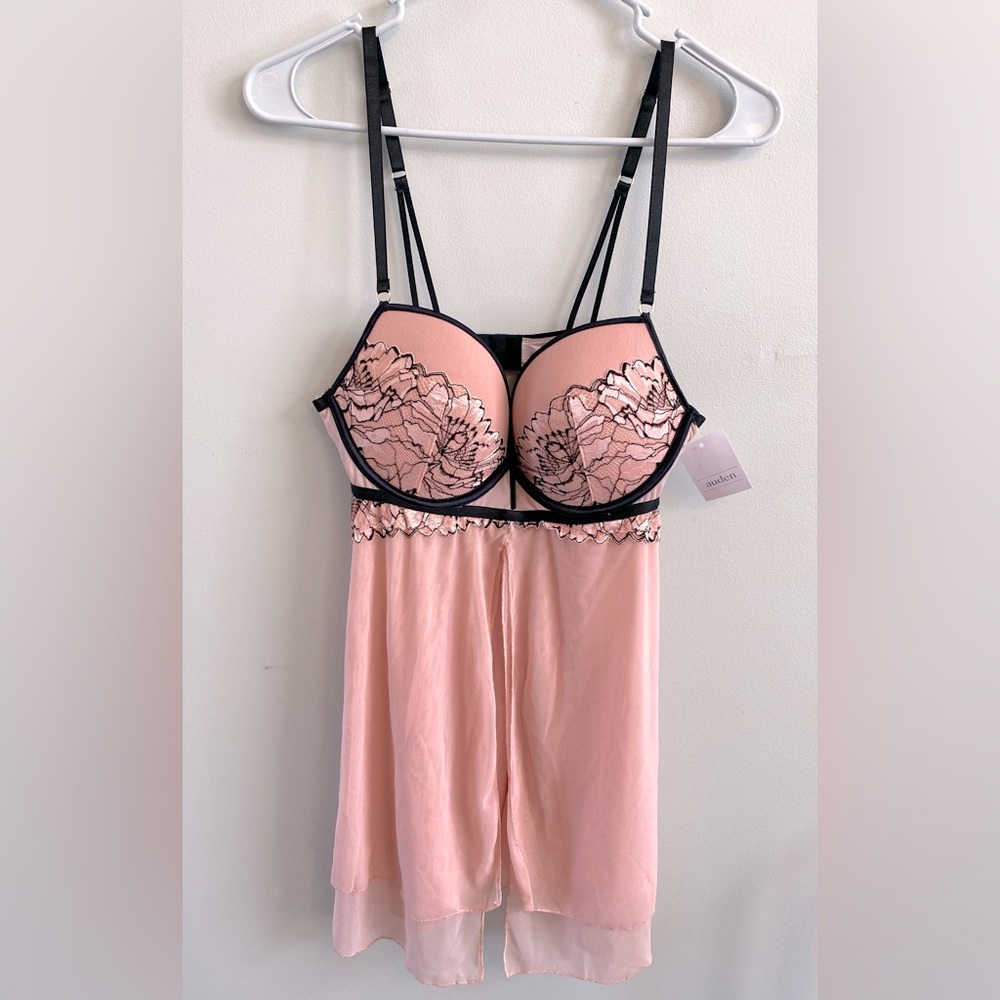 NWT Auden Pink & Black Lace Lingerie Top - Medium